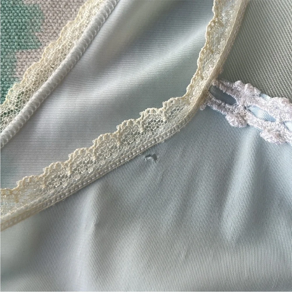 Vintage Vanity Fair Light Blue Nylon Lace Nightgown Robe Set M USA Made
